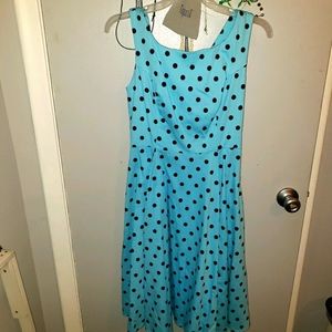 Blue polkadot 50's dress with crinoline